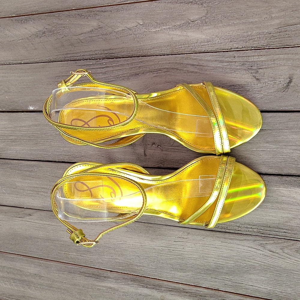 Sam Edelman Gemmie Mimosa Gold Metallic Ankle Strap Sandals heels Size 7 - Picture 11 of 15